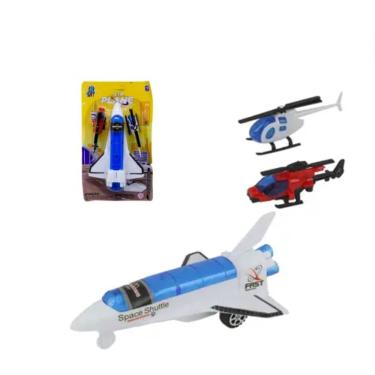 Imagem de Kit Brinquedo Helicoptero Nave Foguete 3Pç Fricção Aeronaves
