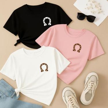 Imagem de Kit com 3 Camisetas Estampadas Ferradura Modinha Country Cavalo Peão R