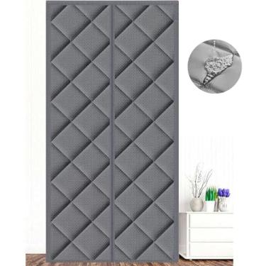 Imagem de Cortina de porta magnética com isolamento térmico, cortina de algodão resistente à prova de vento, à prova de som, para ar condicionado, aquecedor, sala de estar, porta traseira - couro cinza claro