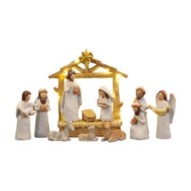 Imagem de predolo Presépios de Natal com luzes LED, decoração religiosa de mesa, estátua da Sagrada Família iluminada para festa e festival, Branco