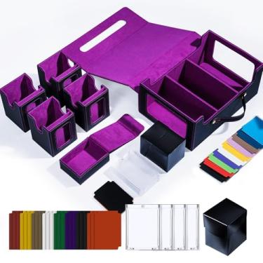 Imagem de ArtBoutiq Commander Deck Box for MTG, 6-Deck Modular Card Case with Dice Tray, Holds 600+ Double-Sleeved Cards and 35PT Magnetic Card Holders for Trading Cards & TCG Collections, B&P