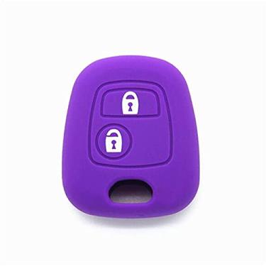 Imagem de CSHU Capa de silicone para chave do carro Capa de chaveiro com anel de bolsa para chave, adequado para Peugeot 107 206 207 307 Citroen C1 C2 C3 C4 Picasso Toyota Aygo, roxo