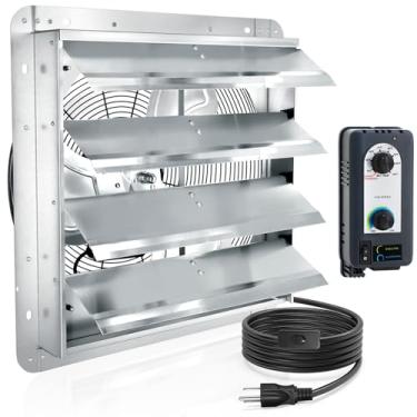 Imagem de Exaustor de obturador de 45,7 cm com controle de velocidade e termostato, área de cobertura de 2600 metros quadrados, 2500 CFM, ventilador de ventilação potente de parede para ventiladores de estufa