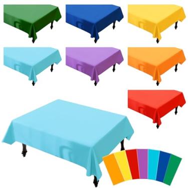 Imagem de G GENLEAS 7 toalhas de mesa de plástico descartáveis, cores sortidas de arco-íris, capas de mesa retangulares de cor sólida a granel, 7 cores, 137 x 203 cm