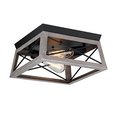 Imagem de Pia Ricco Luminária de teto de montagem embutida, luz de teto industrial externa para varanda frontal, estilo rústico de casa de fazenda, luz quadrada moderna para entrada, corredor, cozinha, cinza