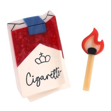 Imagem de Conjunto de grampos de cabelo grandes com coroa de fósforos (8,3 cm) e conjunto de grampos de cabelo chamas | Novidade acessórios de cabelo vermelho bege para mulheres | Presente exclusivo divertido