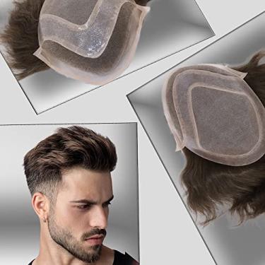 Imagem de Civmo Peruca masculina peruca masculina amarrada à mão com frente de renda suíça com monofilamento e revestimento de poliéster em torno dos sistemas europeus de substituição de cabelo humano 25 x 20