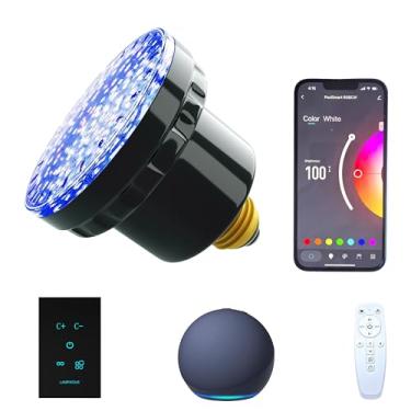 Imagem de LAMPAOUS Lâmpada de LED inteligente para piscina, luzes de spa LED RGB e brancas, substituição de lâmpada de spa E26, aplicativo de voz, controle remoto com kit de controle de painel PoolSmart Plus