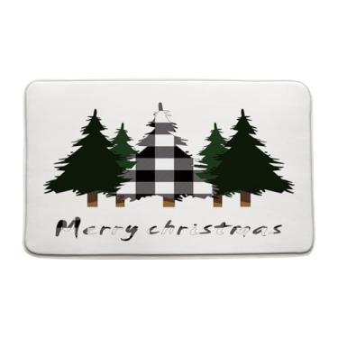 Imagem de Merry Christmas Tree Tapete de banho, rústico, preto, branco, búfalo, xadrez, árvore, tapete de banho, pinheiro, para casa de banho, feliz ano novo, tapete de decoração verde, tapete absorvente para