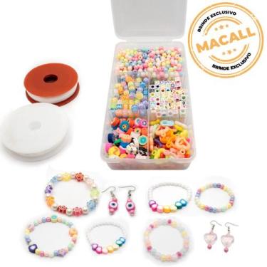 Imagem de Kit Miçanga Infantil Bijuteria Colar Pulseira 500pçs Diversas + Caixa 