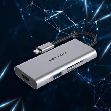 Imagem de 7 Em 1 Hub Adaptador Tipo C Com Usb Hdmi Cartão Sd Micro - Vedo