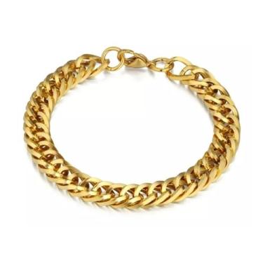 Imagem de Pulseira Grumet Masculina 10mm 20cm Elo Duplo Grossa Maciça Banhada a Ouro 18k Dourada Luxo Premium Exclusiva