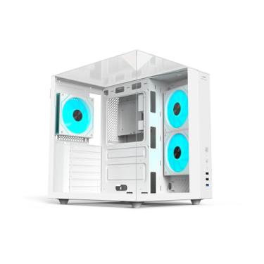 Imagem de Gabinete AQUARIUS Gamer C3Tech MT-G950WH, Branco, Frontal e Lateral e Superior em Vidro Temperado, USB 2.0 e 3.0, Conector P2 para Audio e para Microfone, Filtro anti poeira