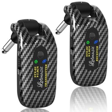 Imagem de Sistema de guitarra sem fio de 5,8 GHZ, receptor transmissor de guitarra sem fio digital recarregável com 6 canais e bateria de longa duração para baixo de guitarra elétrica.