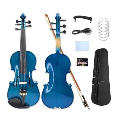 Imagem de Yinfente 5 cordas violino elétrico acústico bordo abeto madeira acústico violino ébano acessórios para violino 4/4 cor azul com arco de violino (azul)