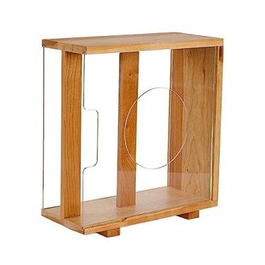 Imagem de Suporte de DVD CD Suporte de armazenamento de discos de vinil, caixa de armazenamento de discos LP com moldura de madeira maciça e capa acrílica removível, suporte de álbum vintage, organizador de