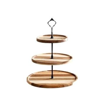 Imagem de Suporte de bolo de madeira grande para cupcake com 3 camadas, bandeja de servir de sobremesa rústica para casamento, aniversário, festa de chá, prato de bolo de cozinha, doces, cupcake, sobremesas