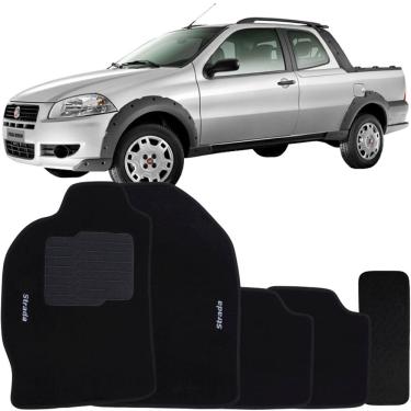 Imagem de Jogo de Tapete Automotivo Carpete Fiat Strada Cabine Dupla 2007 à 2012 Soft Logo Bordado Preto