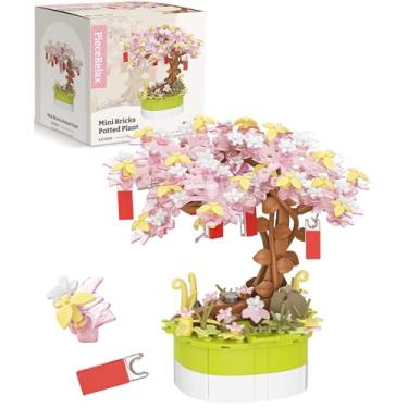 Imagem de Conjunto de decoração de construção de flores - Mini tijolos em vaso de plantas em vaso - Árvore dos desejos - Acessórios para casa Melhor presente decoração de dia dos namorados para ele e ela