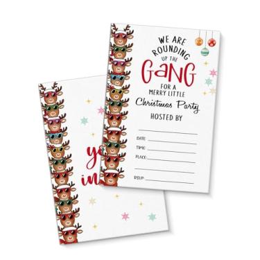 Imagem de QZJ Suprimentos para convites de festa de Natal de rena com envelopes, conjunto de 20 convites para festa de baile We're Rounding Up the Gang Preencha em branco, dupla face