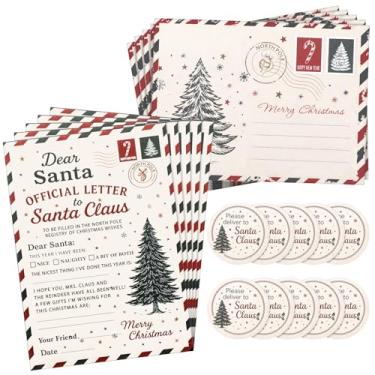 Imagem de Marspark Kit de 60 cartas para o Papai Noel, inclui 20 conjuntos de cartões de Natal (12,7 x 18 cm), envelopes (19,8 x 15 cm) e adesivos, artigos de papelaria de Papai Noel para a lista de desejos de