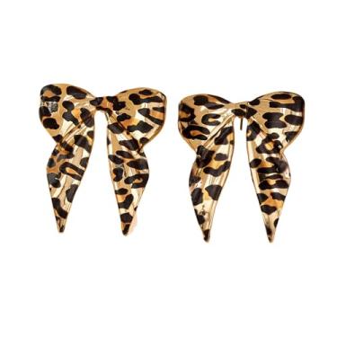 Imagem de Brincos de laço para mulheres, lindos brincos de fita esmaltada de porcelana azul e branca com estampa de leopardo, joias delicadas, presente exclusivo, one size, Metal, Sem pedra preciosa