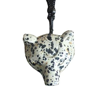 Imagem de Colar de cabeça de lobo jaspe de jaspe esculpido à mão com cristal de pedra preciosa esculpida à mão