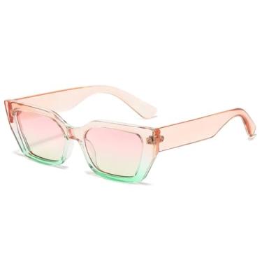 Imagem de Óculos de sol estilo olho de gato feminino, óculos de sol retrô com lentes degradê e armação dupla, estilo olho de gato, com proteção UV400, masculino (rosa e verde)