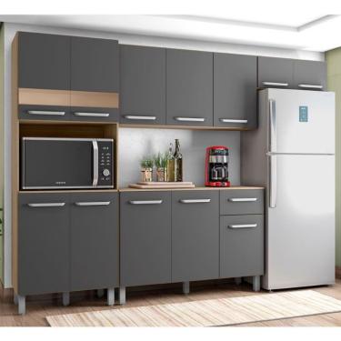 Imagem de Cozinha Completa Sintra 12 Portas 1 Gaveta E 4 Prateleiras 260cm De Largura Poliman Móveis Carvalho Com Grafite