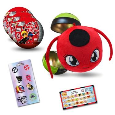 Imagem de Miraculous Joaninha, brinquedo colecionável de 4-1 cápsulas, [pacote com 3], Miraball surpresa com Kwami de pelúcia expansível, caixa de metal de personagem colecionável, adesivos brilhantes e fita de