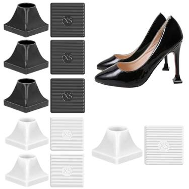 Imagem de SooGree Protetores de touca de salto alto e capas de reparo de calcanhar (6 pares quadrados preto e branco tamanho P) para sapatos de salto alto femininos, antiderrapantes e protegendo contra tijolos