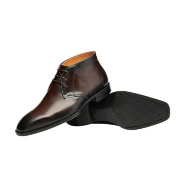 Imagem de Santimon Botas masculinas Chukka de couro com cadarço clássicas botas de cano curto casual para negócios, Café, 41