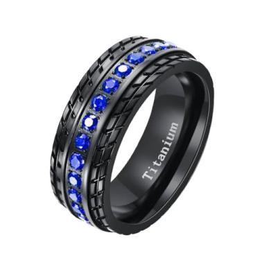 Imagem de ringcolor Anel masculino banhado a ouro preto 8 mm roxo AAA CZ titânio aço anel masculino aliança de casamento masculino, 8, Strass, Zircônia cúbica