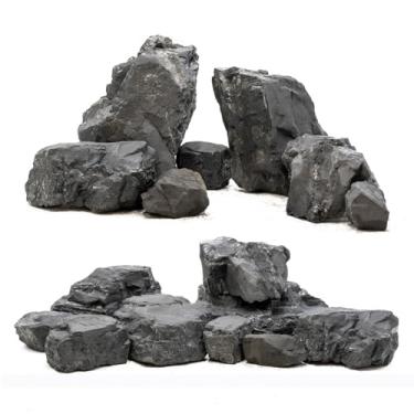 Imagem de Unocho Pedras de ardósia para aquário de 4,5 kg, pedras pretas para aquário, paisagismo, decoração de aquário de peixes, plataformas de frade de répteis, bonsai e jardim - 7 peças de 7,6 a 18 cm
