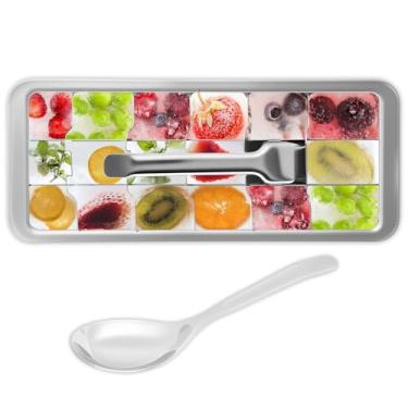 Imagem de Bandeja de cubo de gelo de aço inoxidável para freezer, molde de cubo de gelo fácil de liberar com alavanca, com 18 compartimentos e compartimento removível, empilhável, traia metálica resistente para