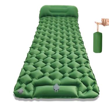 Imagem de Colchonete Camping, Colchão Solteiro Inflavel, Colchão Inflável de Acampamento ao Ar Livre com Travesseiro Almofada,190 cm X 60 cm X 5 cm,Ideal para Camping e Aventuras ao Ar Livre (Verde)