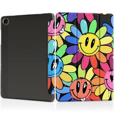Imagem de MEEgoodo Capa para Samsung Galaxy Tab A9 Plus 27.9 cm 2023 (compatível com o modelo SM-X210/X216/X218), capas para tablet A9+ com textura de seda e capa traseira transparente para PC, grafite sorrindo