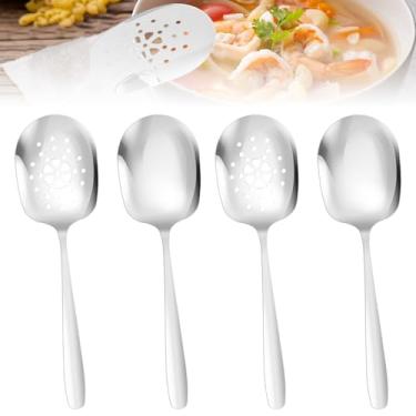 Imagem de LCZNXJJY 4 colheres de servir com 2 colheres de servir grandes e 2 escumadeiras, talheres grandes de aço inoxidável de 25 cm para buffet de buffet, colher de cozinha confortável e concha de sopa para