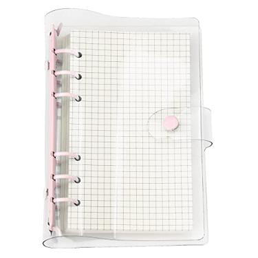 Imagem de A6 A5 6 furos, capa colorida de PVC com anel redondo e fecho de botão de pressão, pasta de arquivo para protetores de folhas soltas, refil de caderno (Parfait Pink, conjunto A6)
