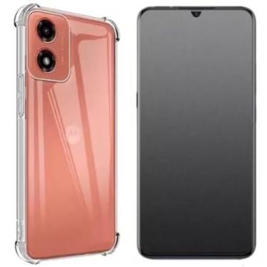 Imagem de [GL CASES] Kit Capa Moto G04 Case Capinha Anti Impacto Reforçada Silicone Transparente Flexível Proteção De Câmera + Pelicula Motorola Moto G04 De Privacidade Vidro Anti Spy Espião