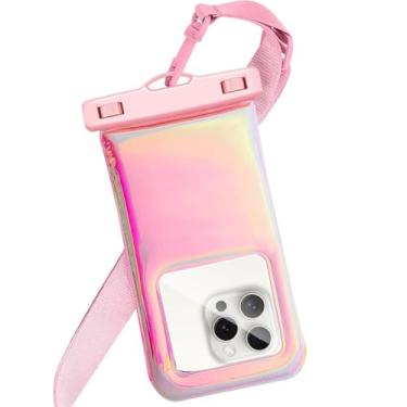 Imagem de Foweroty Capa flutuante à prova d'água para iPhone 17 16 Pro Max/15/14/13/12, bolsa seca para celular de viagem IP68, bolsas essenciais para navio de cruzeiro de praia com cordão transversal, rosa
