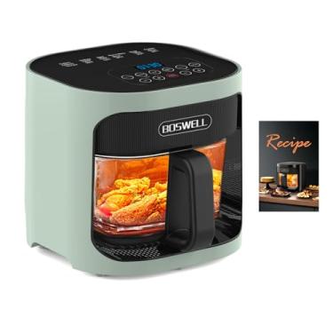 Imagem de BOSWELL Fritadeira de vidro 6 em 1, fritadeira a ar de 4,5 litros com panela de vidro transparente, aquecimento de ar circulante, assar, grelhar, fritar ao ar, controle de temperatura, lavável na