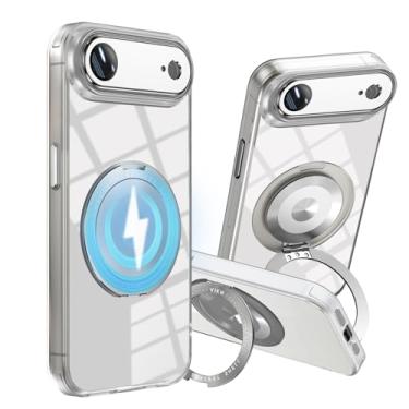 Imagem de Wousunly Compatível com 17 Air capa transparente com suporte magnético, capa de telefone para 17 Air Soft Slim com anel Kickstand capa protetora à prova de choque capa traseira resistente a arranhões