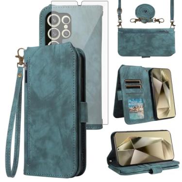 Imagem de Asuwish Capa de celular para Samsung Galaxy S24 Ultra 5G carteira celular com protetor de tela de vidro temperado alça transversal alça flip compartimento para cartão de crédito S24Ultra 24S S 24