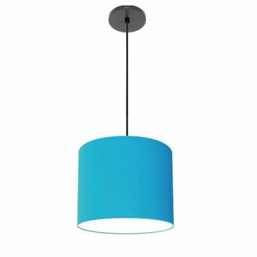 Imagem de Lustre Luminária Pendente Vivare Free Lux Pe-4106pr Cúpula Em Tecido 20x25cm Azul-turquesa Canopla Preta E Fio Preto