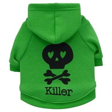 Imagem de CPCOIN Roupas de gato esqueleto osso suéter para cães Halloween lã quente inverno animal de estimação casaco mais grosso camisola camisola lã Natal gato roupas verde pequeno