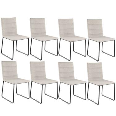 Imagem de Kit 08 Cadeiras Decorativa Estofada Para Sala De Jantar Preto Maya L02 Linho Cru - Lyam Decor