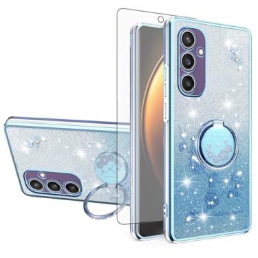 Imagem de Asuwish Capa de telefone para Samsung Galaxy S24 5G com protetor de tela de vidro temperado suporte de anel com glitter transparente híbrido à prova de choque TPU capa protetora S 24 24S G5 SM-S931U
