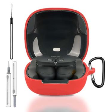 Imagem de Capa para Audio Technica ATH-CKS50TW2, capa protetora completa de silicone para Audio Technica ATH-CKS50TW2, com chaveiro, cordão e kit de limpeza, LED frontal visível, vermelho