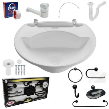 Imagem de Pia Lavatório Banheiro Plástico 4L Branca + Kit Banheiro